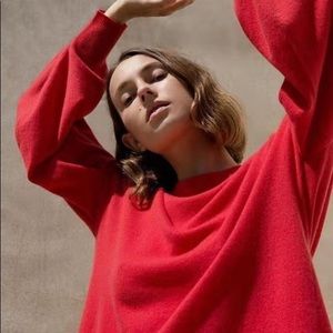 NWT Vince Pleated Sleeve Cashmere Crew in Poppy Size S